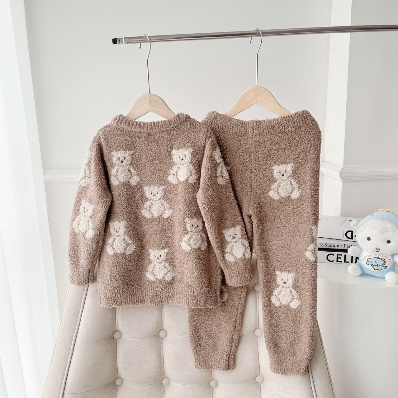 パジャマ 子供服 キッズ 女の子 ルームウェア 長袖ルームウェア  あったか ふわふわ 防寒 可愛い 熊 前開き セットアップ プルオーバー