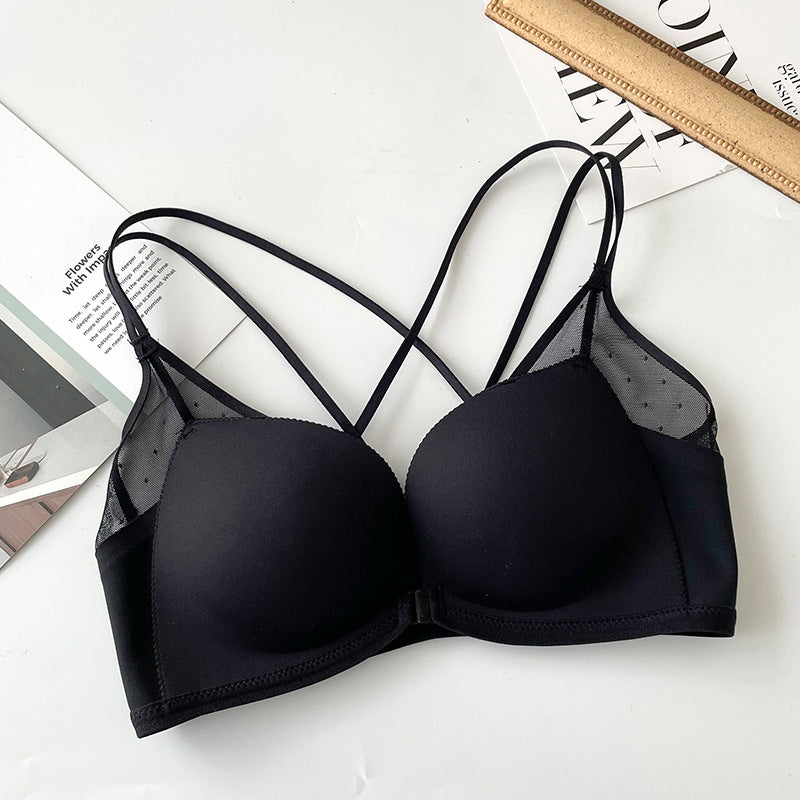 ID560 ミニ丈 谷間メイク 体型補正 レース フロントホック ワイヤーなし 下着 レディース 女性 ブラ 盛り シームレス 小胸 盛ブラ 盛りブラ 谷間 盛れるブラ ベージュ 超盛りブラ